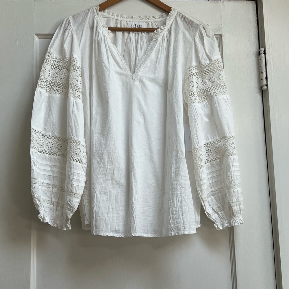 Velvet White Lace Sleeve Blouse